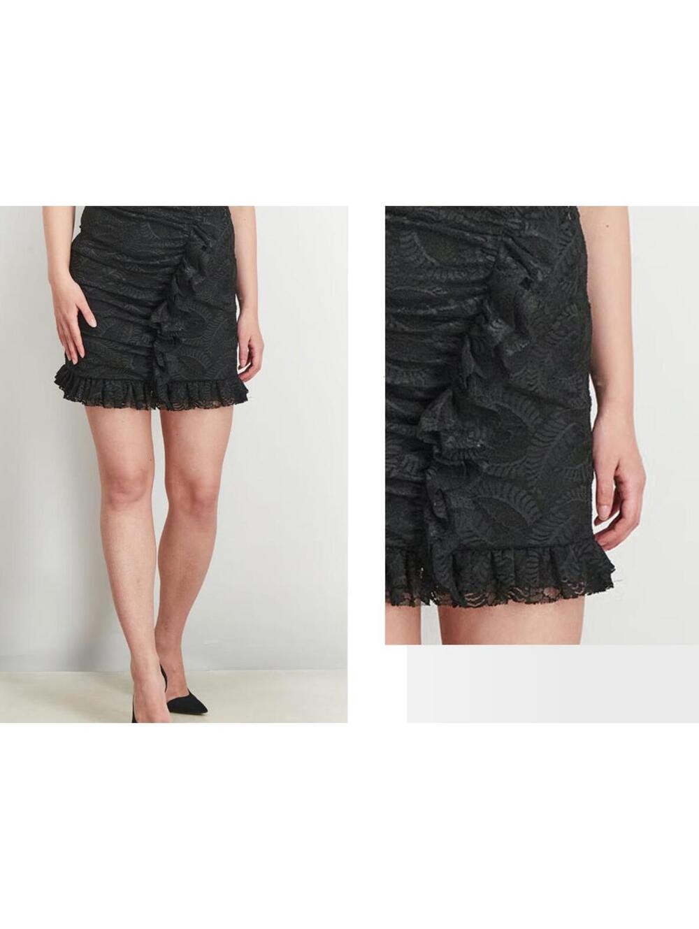 Avec Les Filles Boho Black Lace Overlay Ruffle Mini Skirt Womens Medium NWT